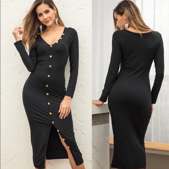WILA Dresses & Skirts - Wila Sleek Bodycon Black Ribbed Dress